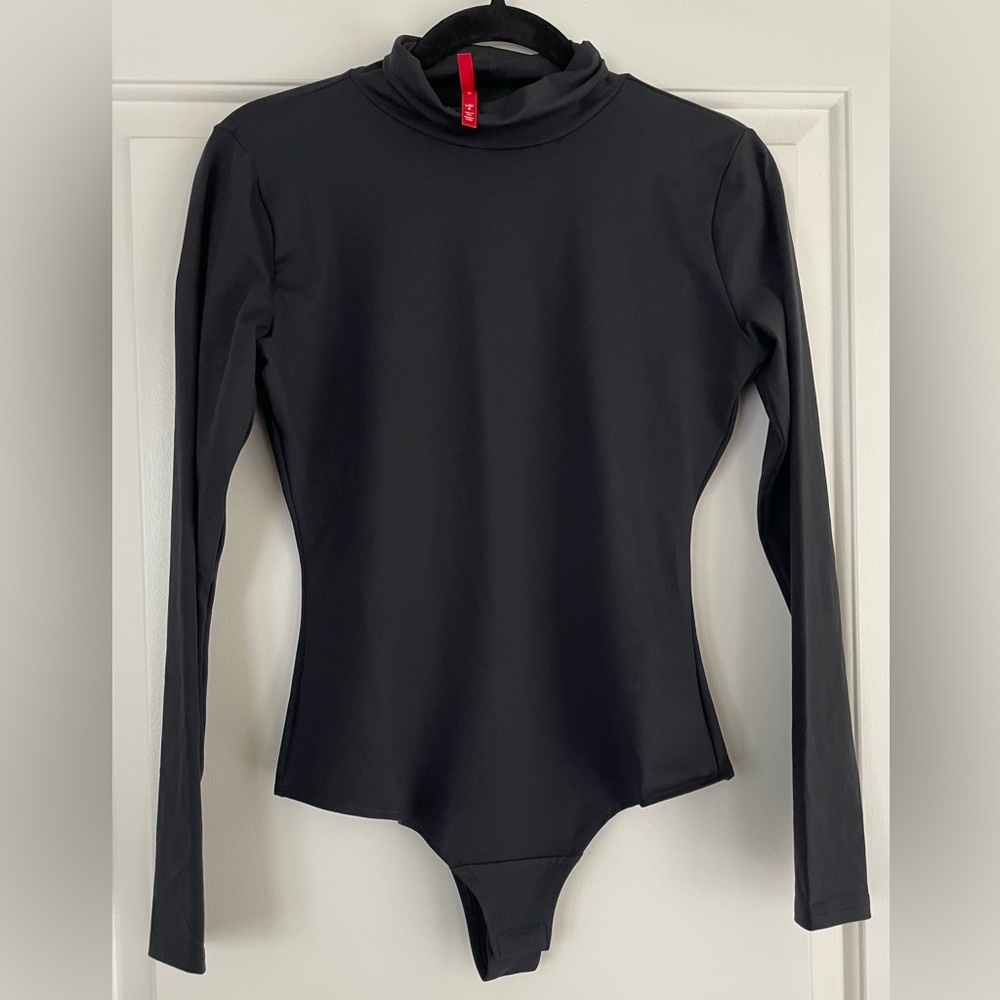 SPANX Suit Yourself Long-Sleeve Mock Neck Classic Black Bodysuit
